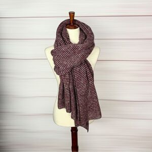 Extra Large Icelandic Wool Scarf Wrap Striped Burgundy Gray 90x19"